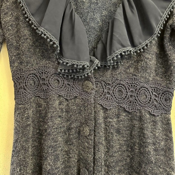 Altar’d State Ruffle Button Down Blue Sweater Cardigan Dress Small Side Pockets - Picture 7 of 16